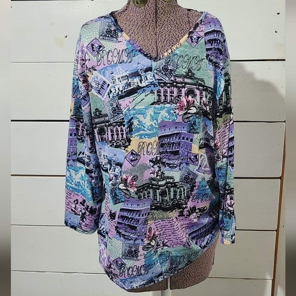 Womens Bon worth womens 3/4 sleeve mixed print blouse size small